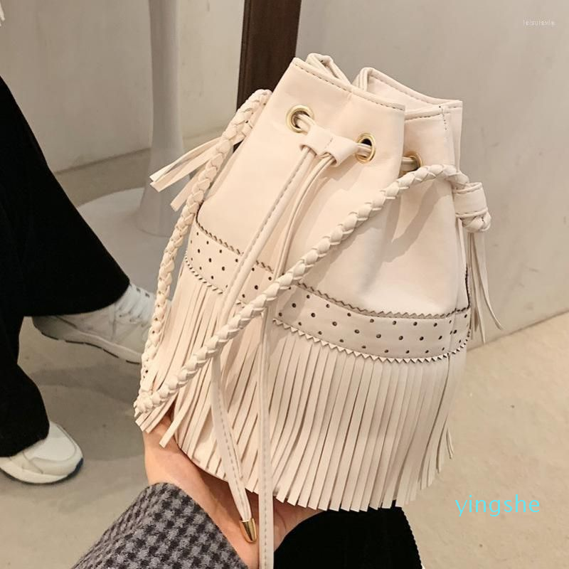 

Evening Bags PU Leather Women's Shoulder Bag Fashion Fringe Handbag Small Bucket Crossbody, Auburn