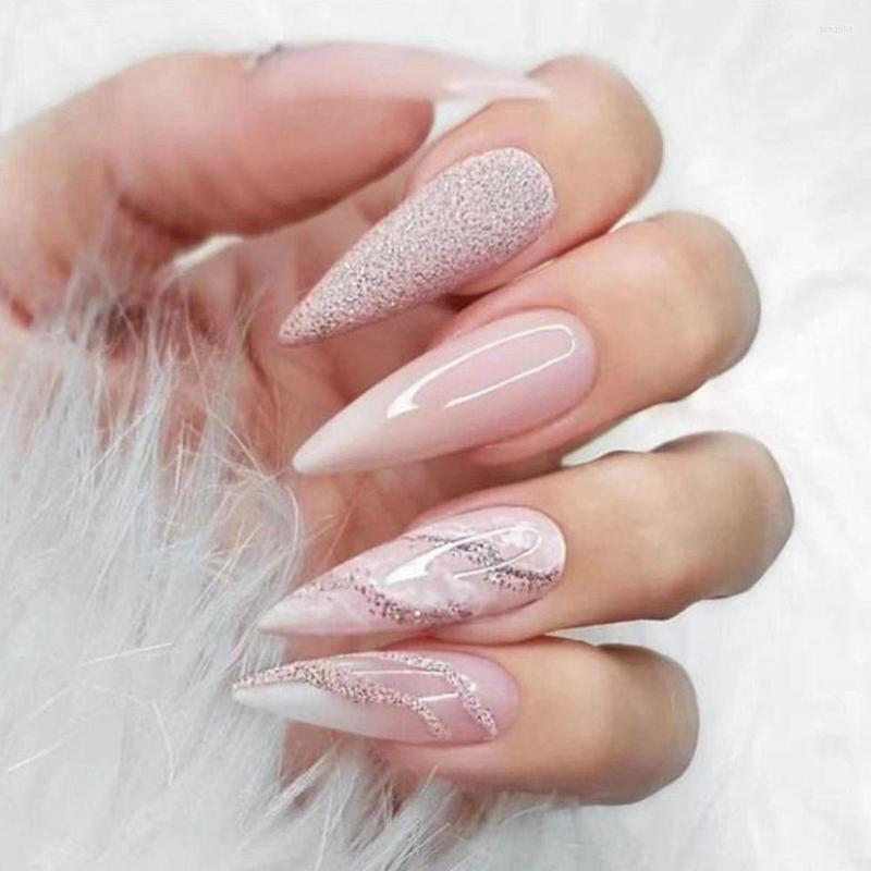 

False Nails 24Pcs Oval Head Almond Artificial Fake With Glue Full Cover Nail Tips Press On DIY Manicure Tools, No glue