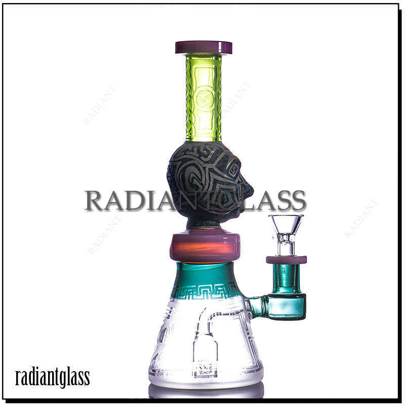 

9.3 inches Hookahs New Thick Glass Beaker Bong Carved Stonehead with Showerhead Perc Smoking Water Pipe Shisha Dab Rig Novelty Bongs