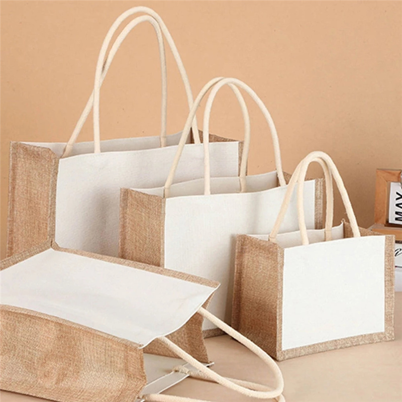 

Burlap Jute Tote Shopping Bag Gift Bags Vintage Top-Handle Storage Organizer Handbag for Grocery Wedding Birthday, Burlap color
