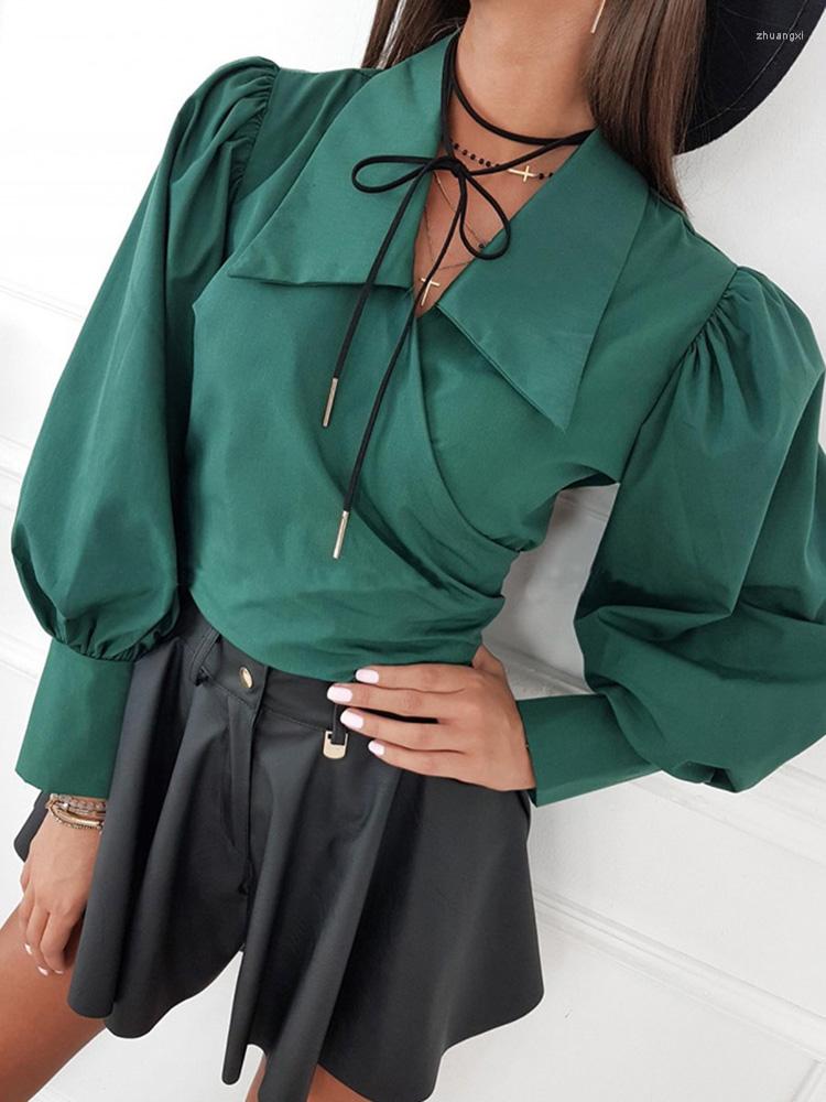 

Women' Blouses Sexy Women V Neck Lacing Chic Blouse Elegant Ladies Solid Bow Shirt Blusa 2022 Spring Autumn Casual Long Puff Sleeve Slim, 01 black