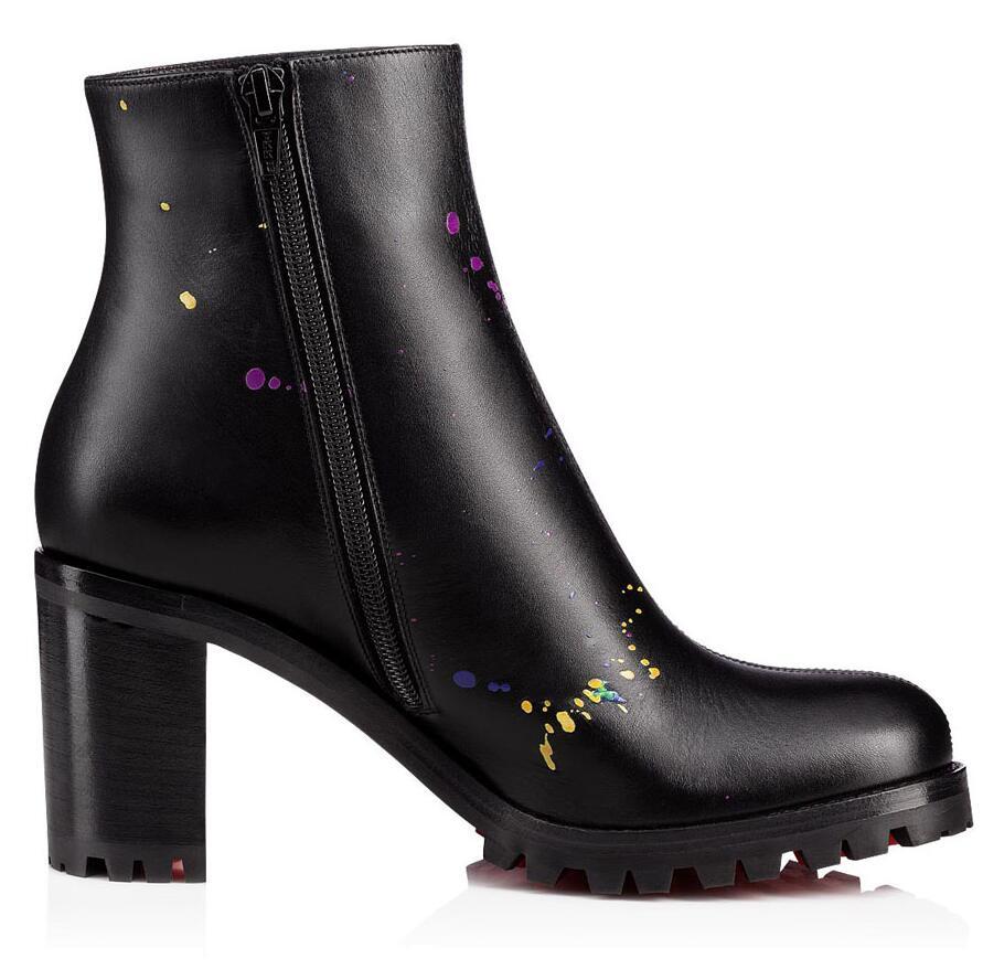 

Famous Winter Women's Red Botto Boots Graffiti Leather Lug Sole Ankle Boot Highs Quality Brands Reds Sole Booties Party Wedding