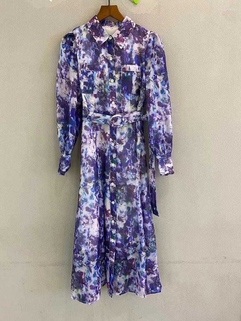 

Casual Dresses High Quality Long Shirt Dress 2022 Summer Women Turn-down Collar Pocket Patchwork Belted Sleeve Vintage DressCasual, Black