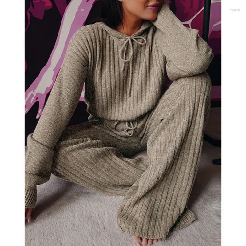 

Women' Sleepwear Women' Autumn Winter Knitted Pajama Set Women Hooded Pants Home Suit For Long Sleeve Loose Lounge Wear, Color 2