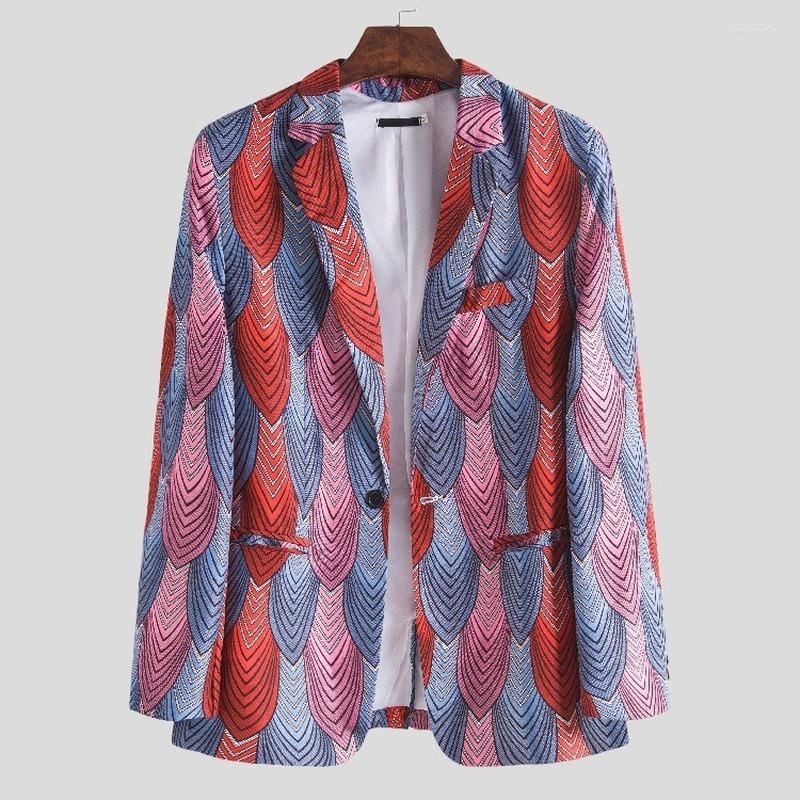 

Men's Suits PARKLEES Slim Fit One Button Suit Printed Casual Jacket Blazers Men Ethnic Style Floral Print Painting African Blazer, Xf205