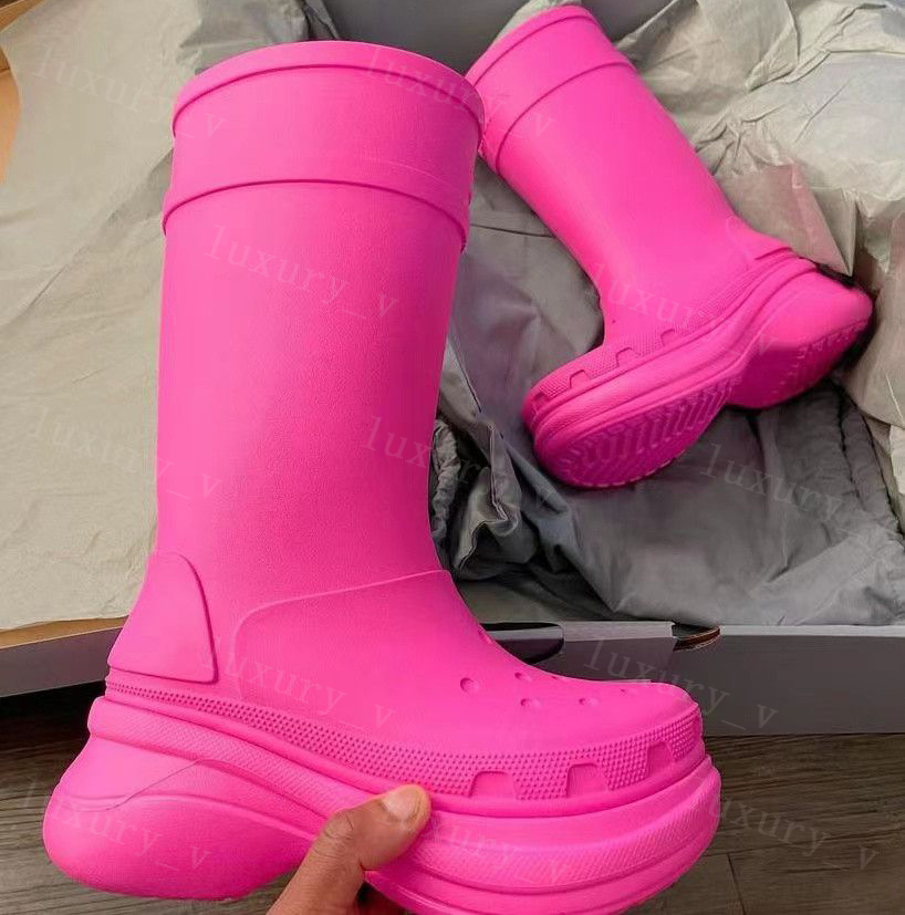 

Designer Boots CROSS Rain Boots Rubber Platform Round Head Luxury Waterproof Jointly Women Men Boot Top Booties with box, Color 1