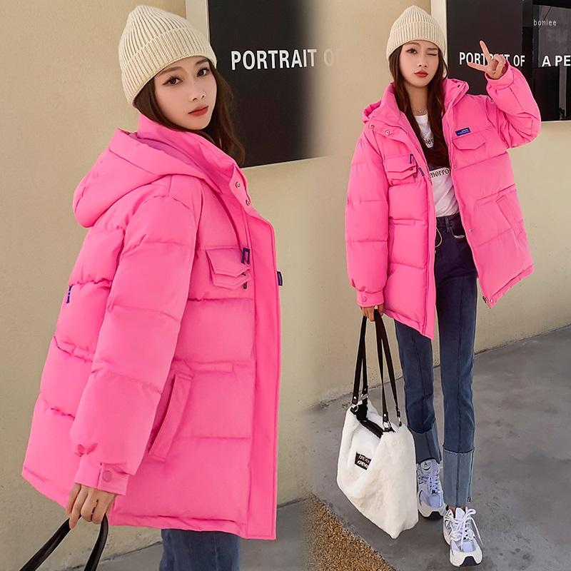

Women' Trench Coats 2022 Hooded Down Cotton Winter Coat Women Casual Thick Parkas Fashion Jacket Warm Outwear Soild Female, Black