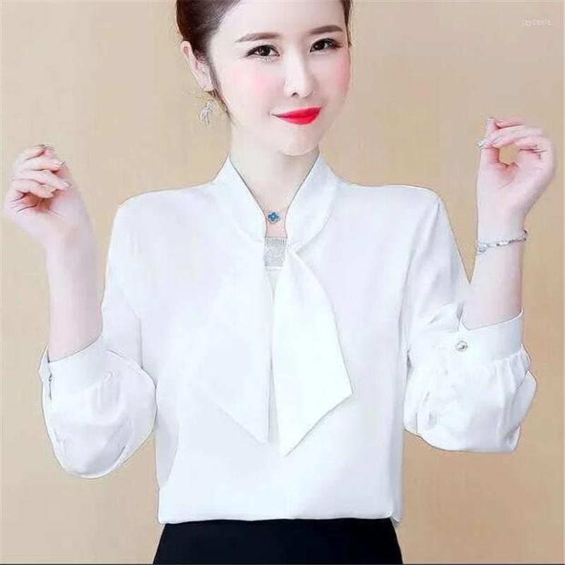 

Women's Blouses Long Sleeve Office White Shirt Blouse Women Blusas Mujer De Moda Western Bow Knot V-Neck Chiffon Tops Casual Bottoming, Green