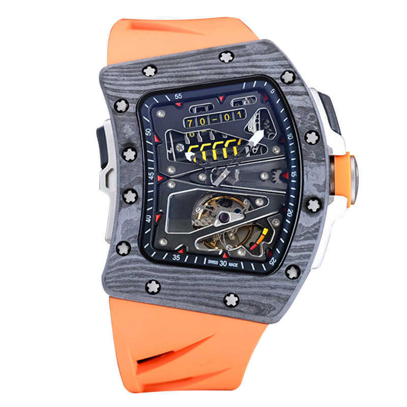 

Richa Men s Watch Luxury Personality Carbon Tourbillon Wine Barrel Square Large Dial Fully Automatic Mechanical, Black