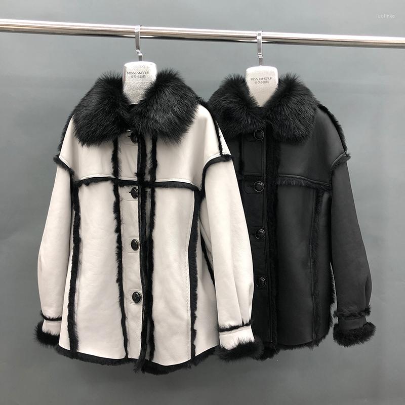 

Women' Leather Genuine Jacket With Shearling Single Breasted Women' Winter Sheepskin Coat 2022 MJF-SJ-16, Black