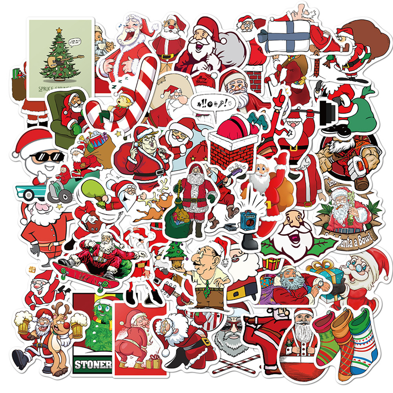 

50pcs Christmas Stickers Waterproof Self Adhesive for Water Bottles Ipad Skateboard, Multi colors