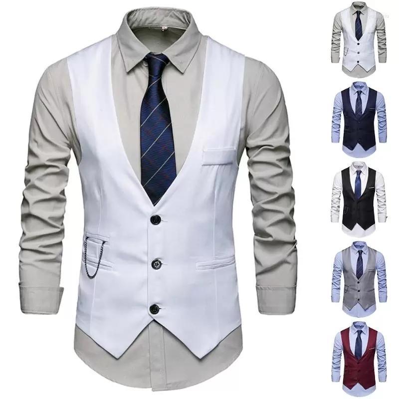 

Men' Vests Men' Tank Top Solid Color Slim Fit Single Breasted Blazer Casual Jacket Suit Vest Groomsmen Wedding Sleeveless, Gray