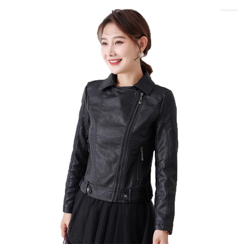 

Women's Leather Black PU Coat Women 2022 Spring Autumn Korean Slim Tops Jacket Fashion Casual Short Faux Female N1425
