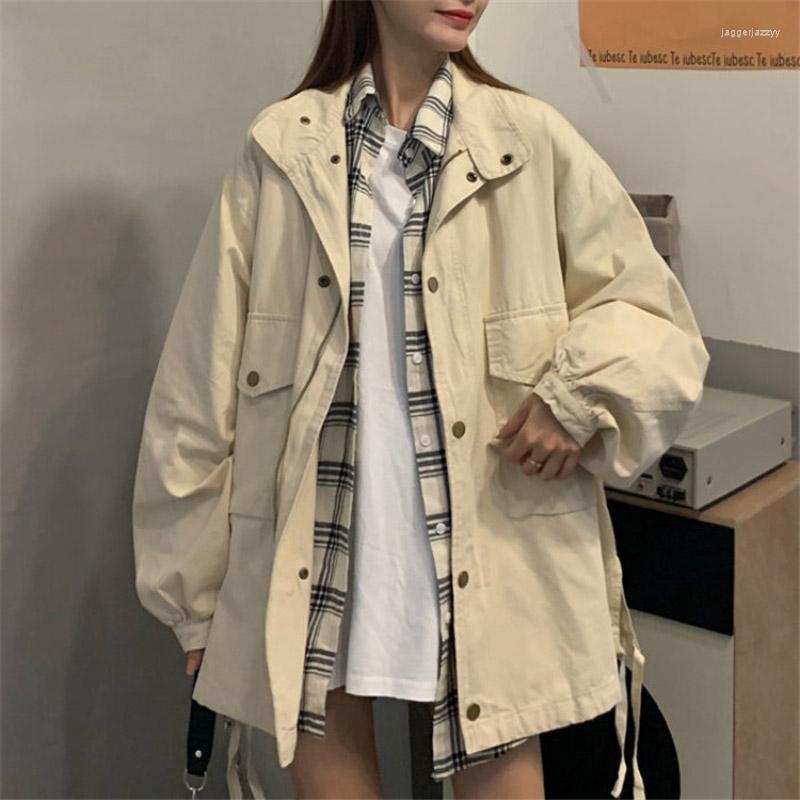 

Women' Jackets 2022 Spring Women Loose Cargo Jacket Streetwear Batwing Long Sleeve Pockets Coat Vintage Autumn Solid Casual Korean Style, Army green