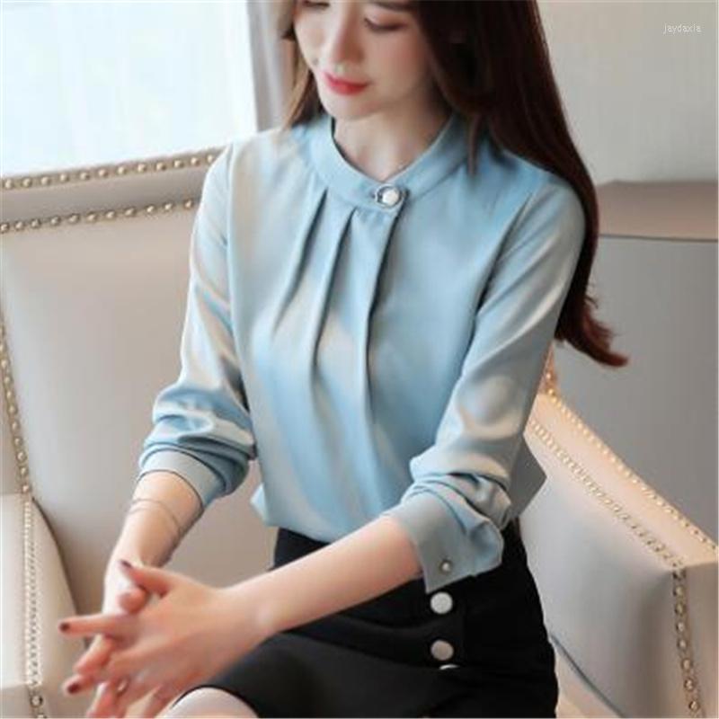 

Women' Blouses Stand Collar Office Ladies Blouse Fashion Women Shirts Jumper Tops Base Long Sleeve Chiffon Bottoming Woman Shirt, Beige