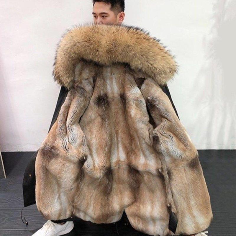 

Men's Down Autumn Winter Men Fashion Fur Coats Long Parkas Warm Jackets, Black