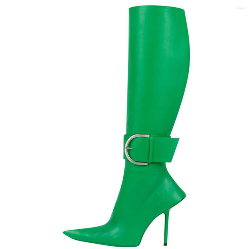 

Boots Fashion Style Women Knee Stilettos Sexy Pointed Toe Party Shoes Ankle Big Buckle Strap Zipper Size, White