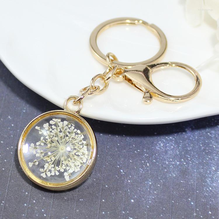 

Keychains 1PC 25MM Real Dandelion Seed In Solid Round Keyring Wish Keychain Handmade Vintage Friend Gift For Her