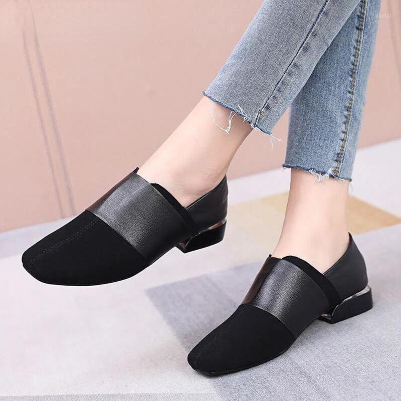 

Dress Shoes Soft Comfortable Genuine Leather Ladies Low Heels Office Lady Slip On Pumps For Women Large Size, 0516 black