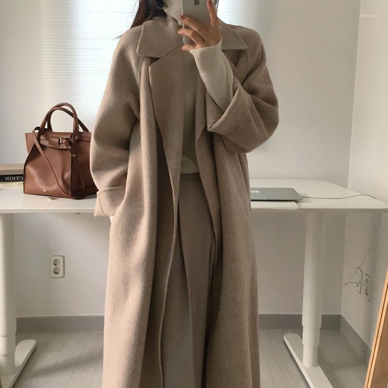 

Women's Wool Women Elegant Long Coat With Belt Solid Color Sleeve Chic Outerwear Ladies Drop Shoulder Overcoat 2022 Coats, Brown