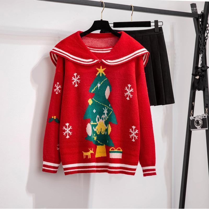 

Women' Sweaters Women' Women Thickened Warm Loose Casual Knitting Pullovers Tops Sailor Collar Preppy Students Christmas Sweater, Just pullover