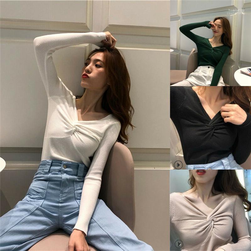 

Women's Sweaters Women's Womens Long Sleeve V Neck Tight Knitted Casual Jumper Sweater Pullover Knitwear Onesized Top, Green