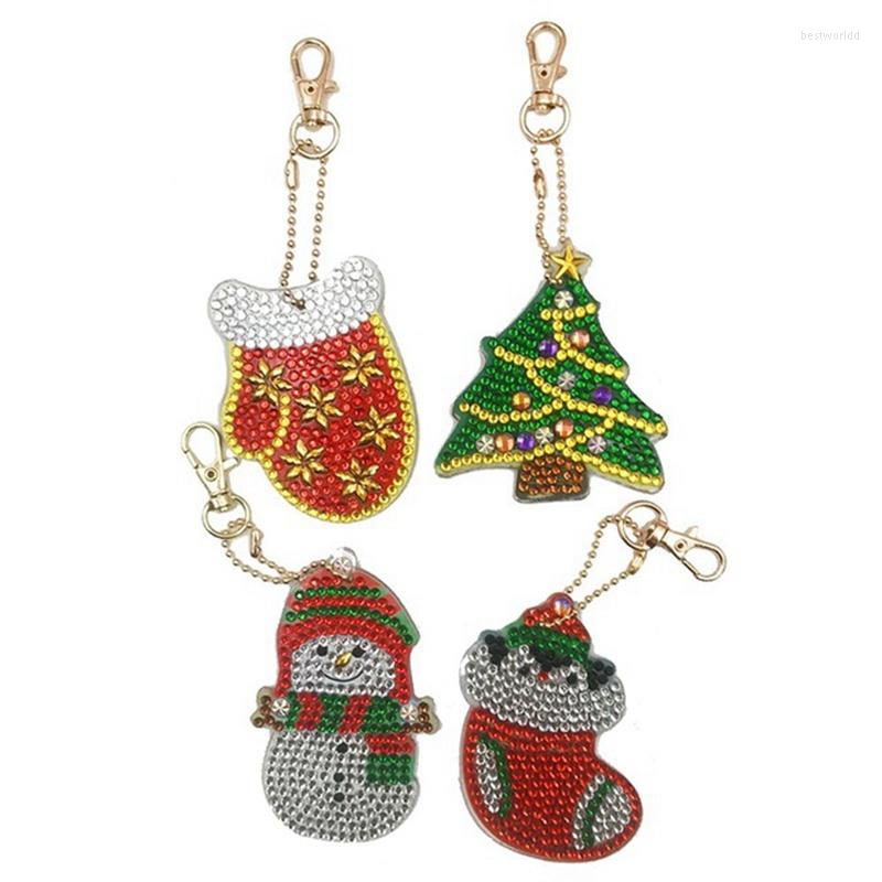 

Keychains 4PCS Diamond Painting Christmas Kit For Adults Kids Pendant DIY Art Key Chains Crafts