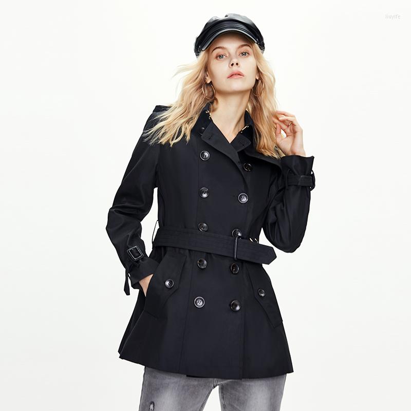 

Women' Trench Coats Top Quality 2022 Spring/autumn Women' Coat Short Khaki Double Breasted Classic Business Female Outerwear With Belt, Black