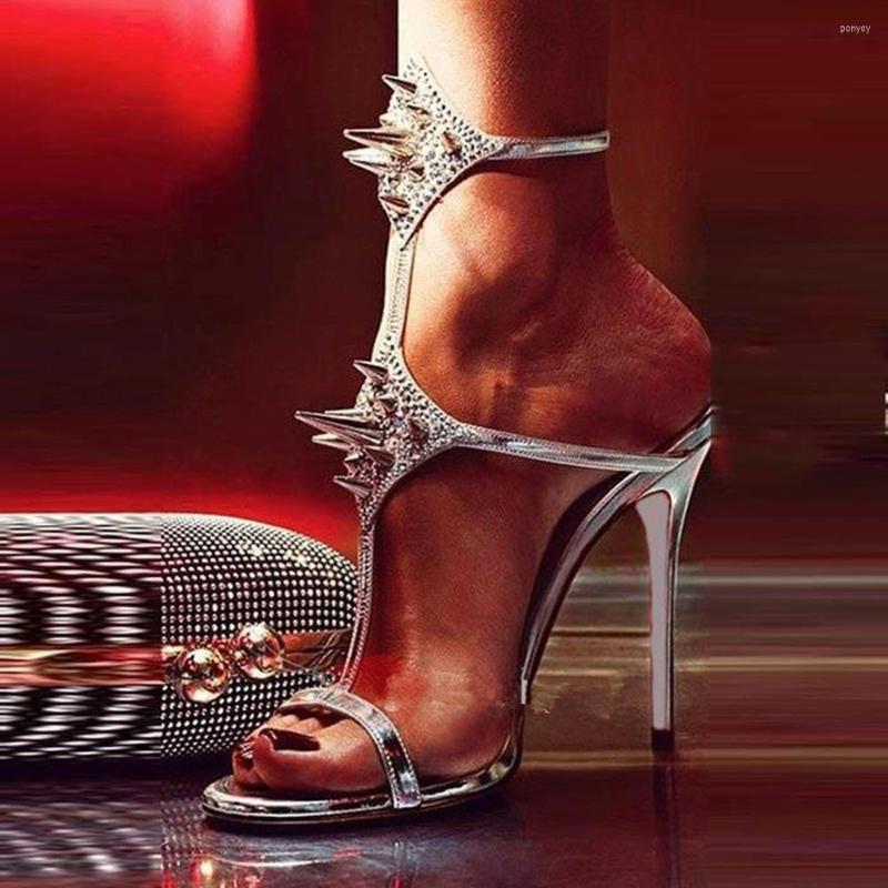 

Sandals Minan Ser Shoes Women's High-heeled 11cm Silver Rivet Decorated Sexy Nightclub Fashion