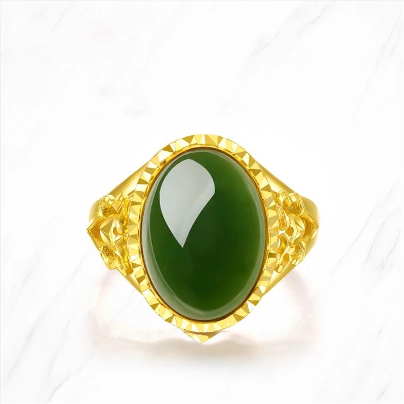 

National style gold plated with hetian jade ring inset jades chrysoprase Breadwinners opening adjustable innovative jewelry 231x
