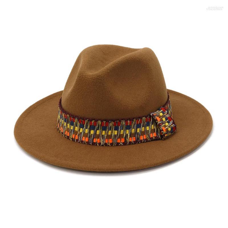 

Berets Autumn/Winter Woolen Felt Fedora Hat For Women Men Gentlemen Flat-brimmed Jazz Panama Party Cowboy Top, White