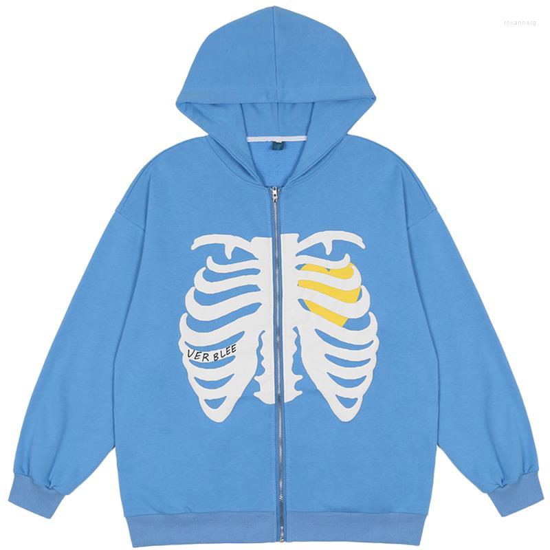 

Men's Hoodies Mens Hip Hop Streetwear Harajuku Loose Pullover Skeleton Printed Hoodie Cotton Fleece Black Hooded Sweatshirt Zip, Blue