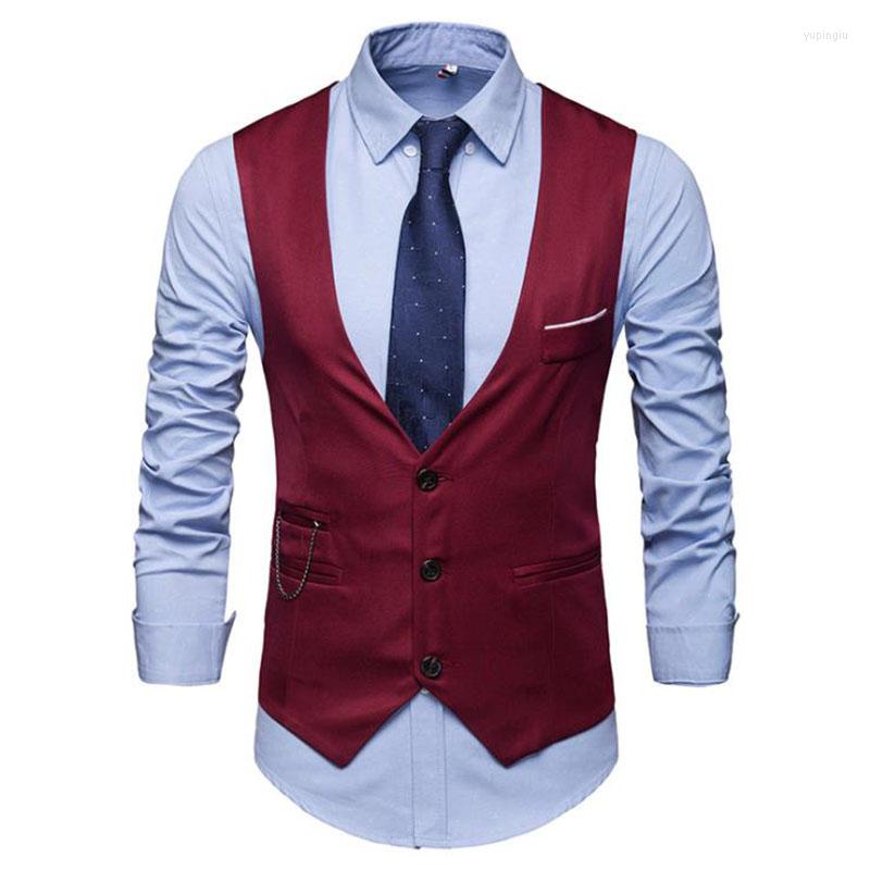 

Men's Vests 2022 Fashion Mens Suit Vest Dress For Men Slim Fit Male Waistcoat Gilet Homme Sleeveless Formal Business Casual Jacket, Gray