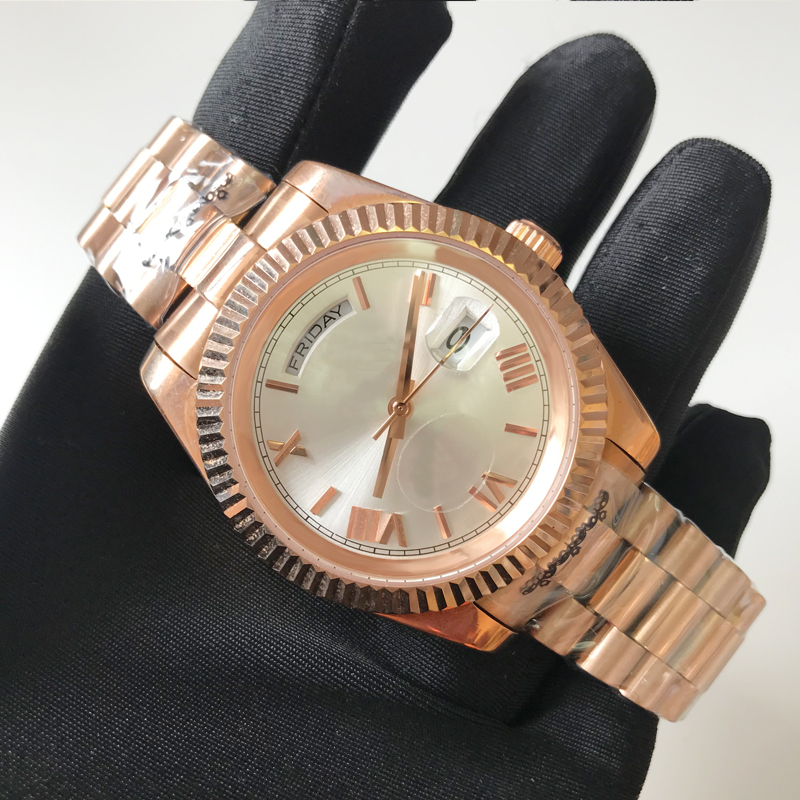 

Luxury watches aaa watch Rose Gold case 40mm size roman numerals silver dial automatic mechanical men watches quality stainless steel wristwatches