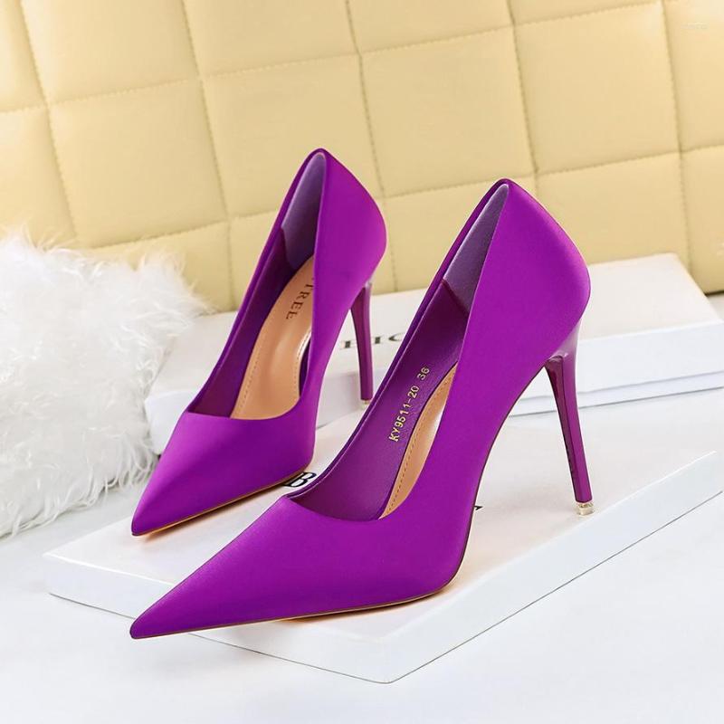

Dress Shoes Spring Women High Heels Concise Solid Silk Green Purple Pointed Work Ladies Stiletto Party Pumps 2022, Red 10.5cm