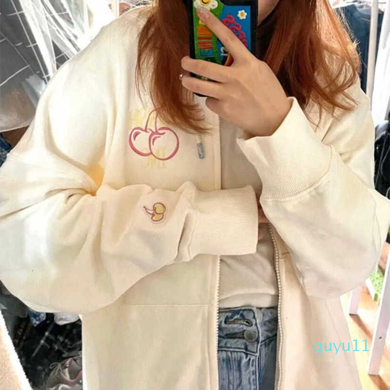

Women's Hoodies Sweatshirts Designer 283633 Autumn Dress New Cherry Embroidery Sweater, Milky white