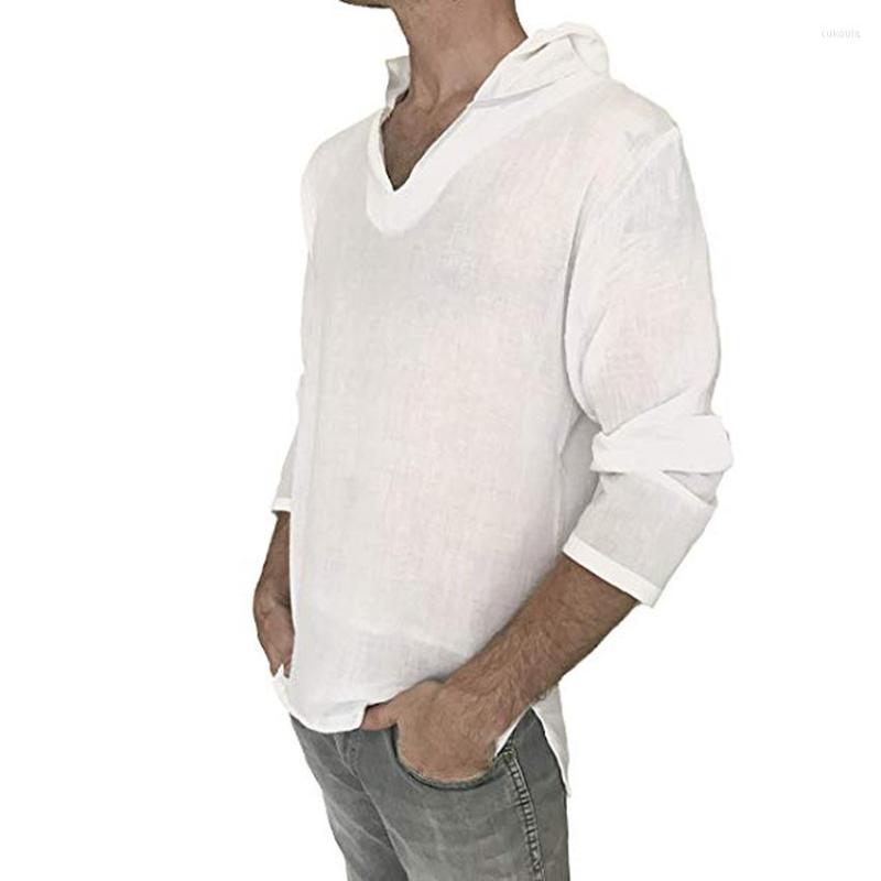 

Men's T Shirts Men Casual Long Sleeve Shirt Hooded Deep V Neck T-shirt Loose Tshirt Male Clothes Fashion, Black