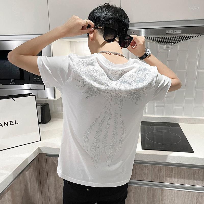 

Men's Hoodies Summer Thin Feather Print Men Short Sleeve O Neck Sweatshirt Drill Fashion Casual Oversize Black White Couples Tshirt