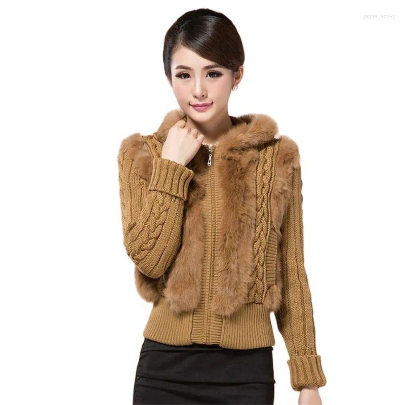 

Women's Fur Imitation Coat Women 2022 Haining Spring Autumn Hooded Short Knitted Long-Sleeved Sweater Pullover Top Female, Purple