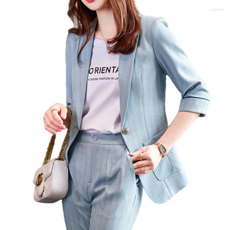 

Women's Two Piece Pants Women's Lenshin 2 Set Suits Half Sleeve Pant Suit Summer Wear Office Lady Fashion Casual Women Stripe Blazer, 2 piece blue suit