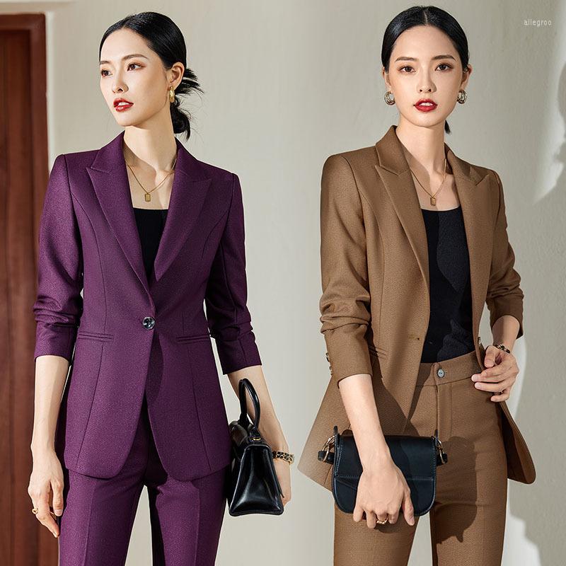 

Women' Two Piece Pants Autumn And Winter Long-Sleeved Purple Work Uniforms Blue Formal Wear Two-Piece Set Office Lady Suit, Bluejacketpants