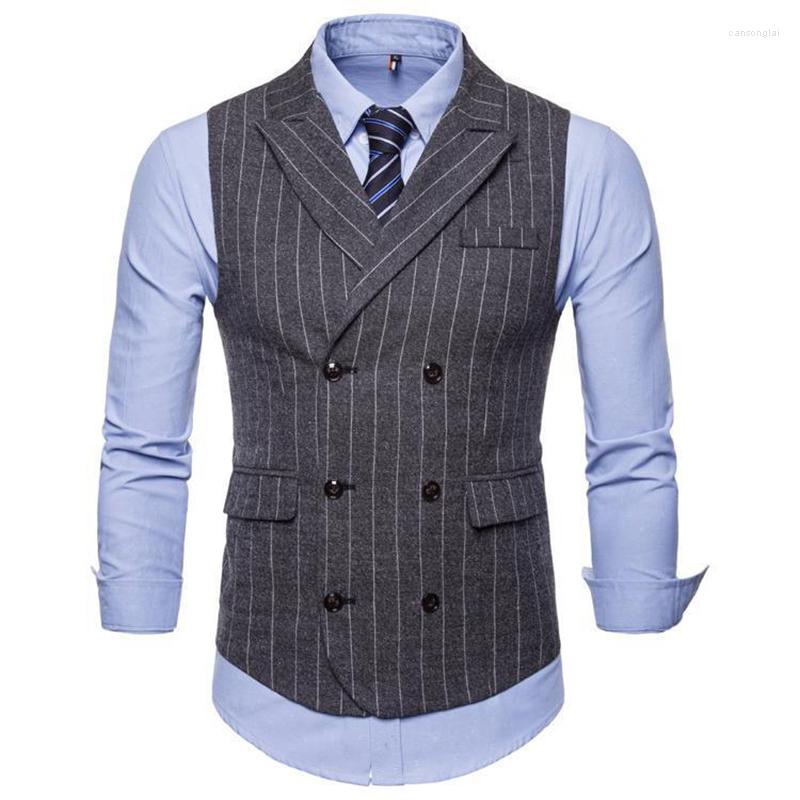 

Men' Vests Men' Striped Double-breasted Casual Vest Suit Wedding Custom Tuxedo, Dark gray
