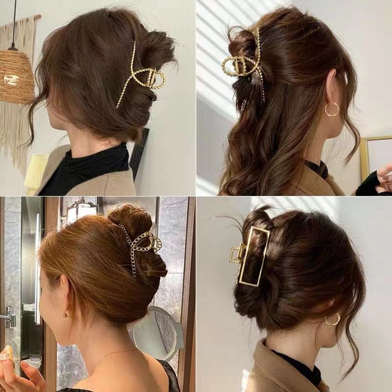 

2022 New Women Elegant Gold Silver Hollow Geometric Metal Hair Claw Vintage Hair Clips Headband Hairpin Fashion Accessories 10pcs/, Red