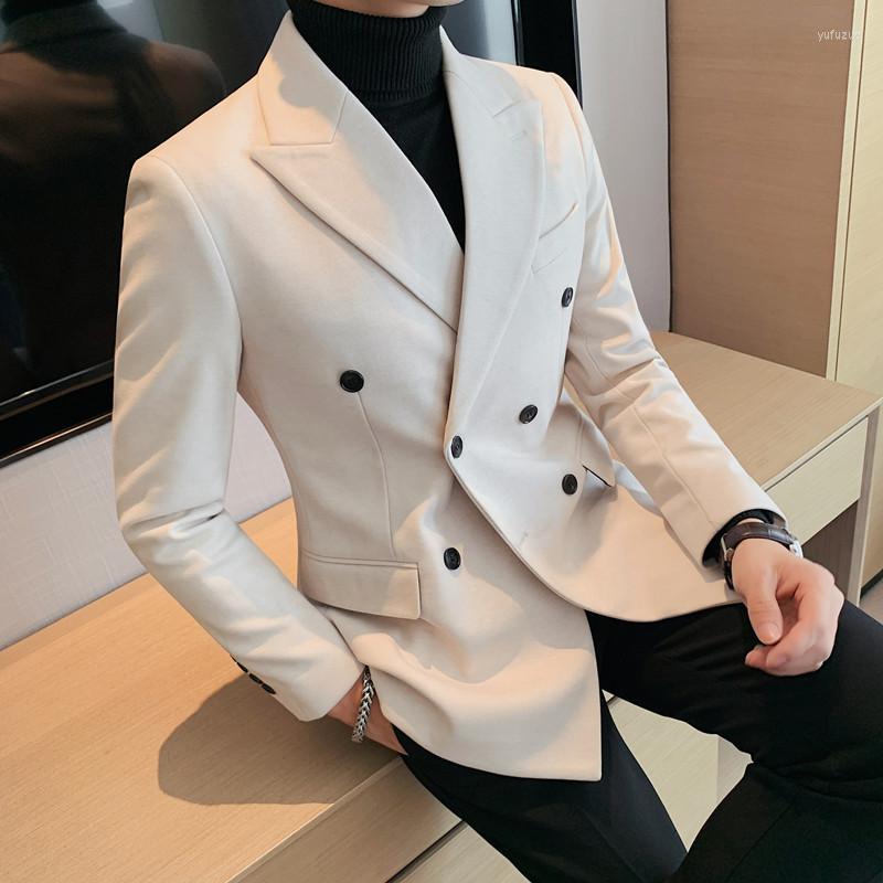 

Men's Suits Double Breasted White Elegant Blazers Men Slim Fit British Style Gentleman Fashionable Social Jackets For Mens Grey England 2022, Black