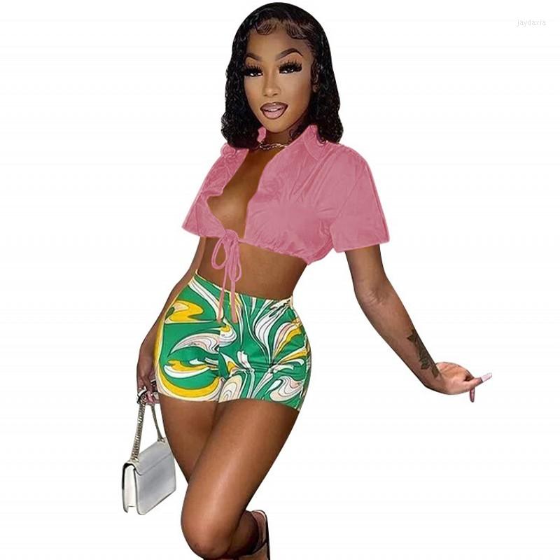 

Women' Tracksuits Two Piece Set Women' Summer Solid Straps Shirts Short Blouse Tops Printed Super Shorts Fashion Casual Sets 2022, Gold