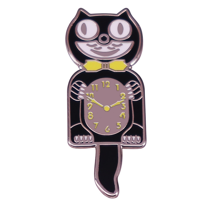 

The Kit-Kat Clock Turns 86 Cat Clock Enamel Brooch Pin Brooches Lapel Pins Badge Denim Jacket Jewelry Accessories Fashion Gifts, As picture