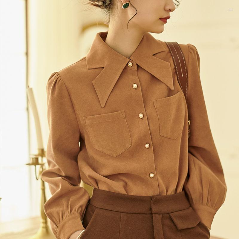 

Women' Blouses Retro Spring Long-sleeved Shirt Women French Irregular Dovetail Collar Commuter Streetwear Shirts Tops, Blue