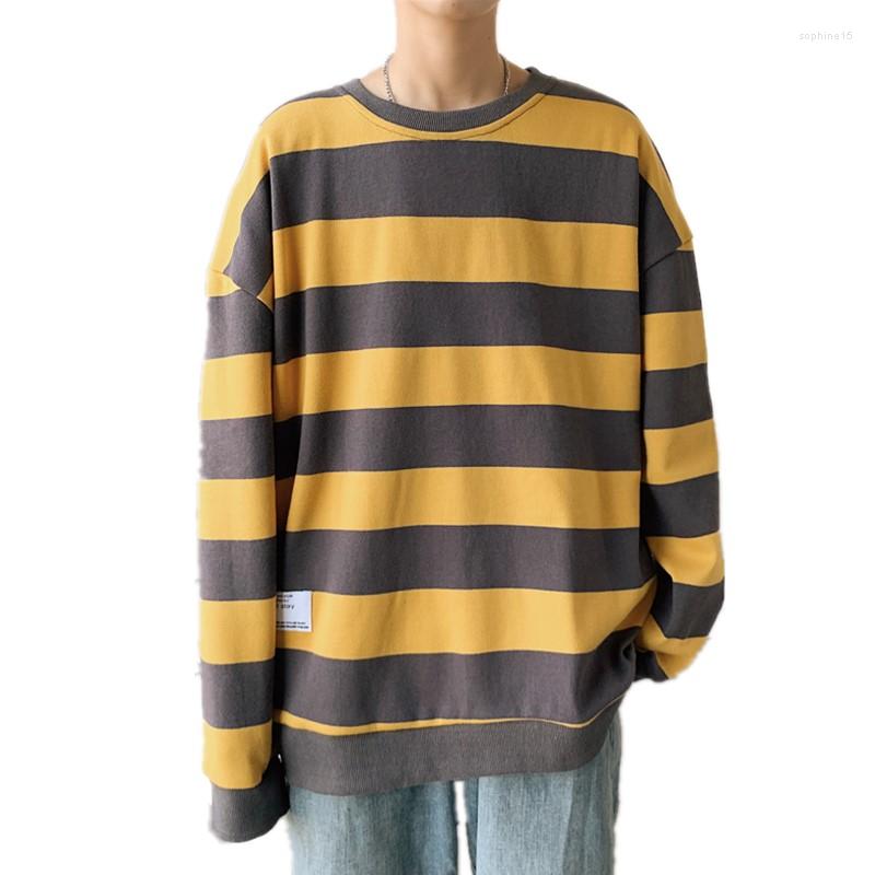 

Men's T Shirts Spring Autumn Men's Baggy Cotton Striped Trendy Long Sleeve Casual Loose Streetwear Tops Tunic Blusa Masculina, Black
