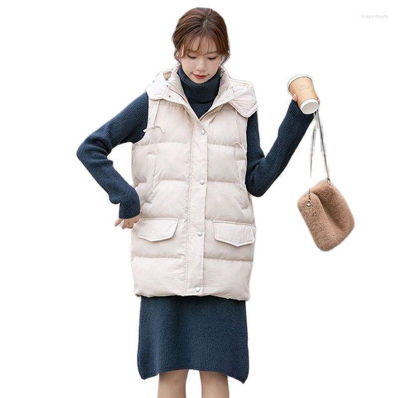 

Women' Vests Fashion Hooded Down Cotton Vest Female Medium Long Loose Parka 2022 Autumn Winter Add Thick Keep Warm Waistcoat Women Coat, Black