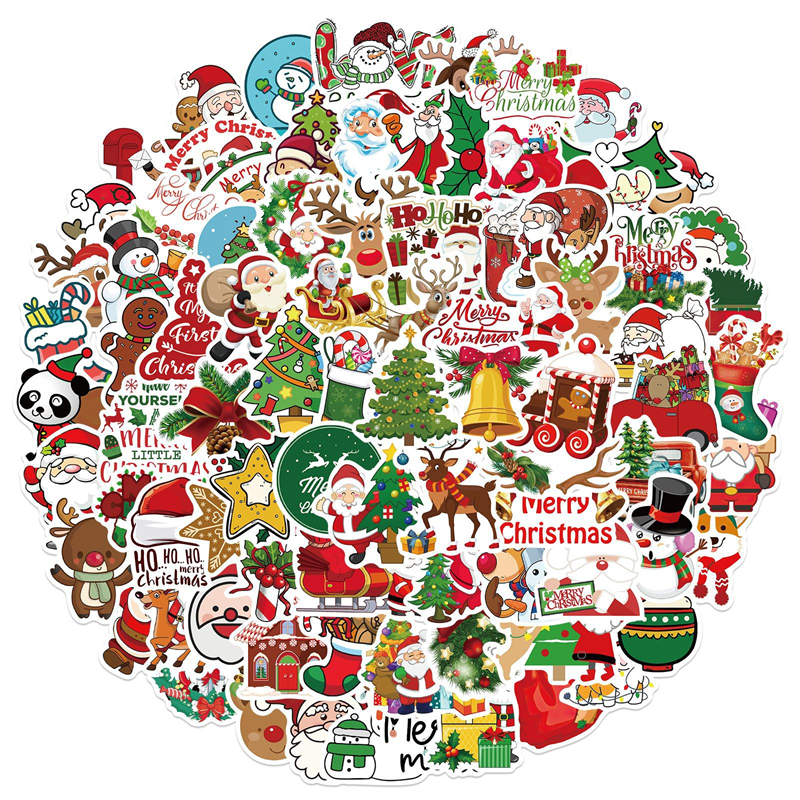 

100pcs Christmas Stickers Waterproof Self Adhesive for Water Bottles Ipad Skateboard Luggage Phone, Multi colors